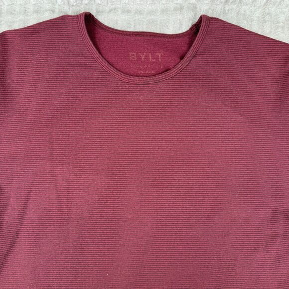 BYLT Shirt Men Large Maroon Drop Cut Lux Performance Stretch Curved Hem Athletic - Picture 1 of 6